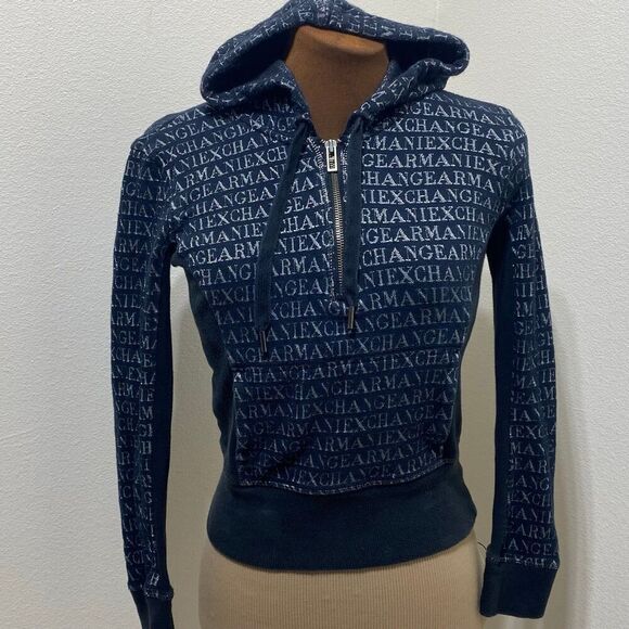 Armani Exchange Tops - Armani Exchange Black/Silver Hoodie Size XS Quarter Zip Kangaroo Pocket